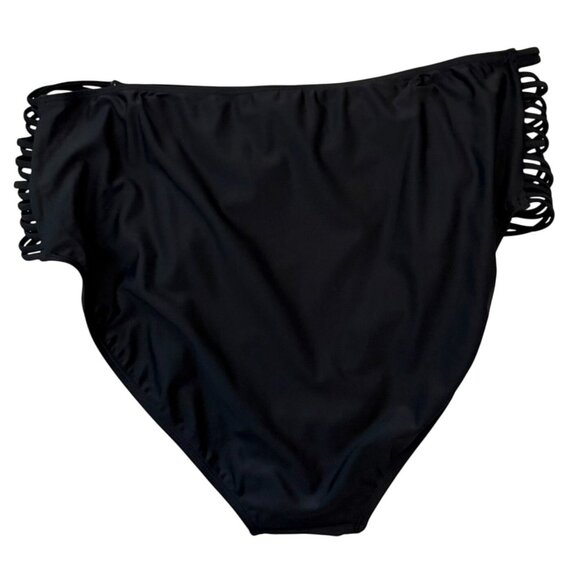 Decree High Waisted Cheeky Black Bikini Bottoms Size 3X With Strappy Sides - Picture 4 of 7